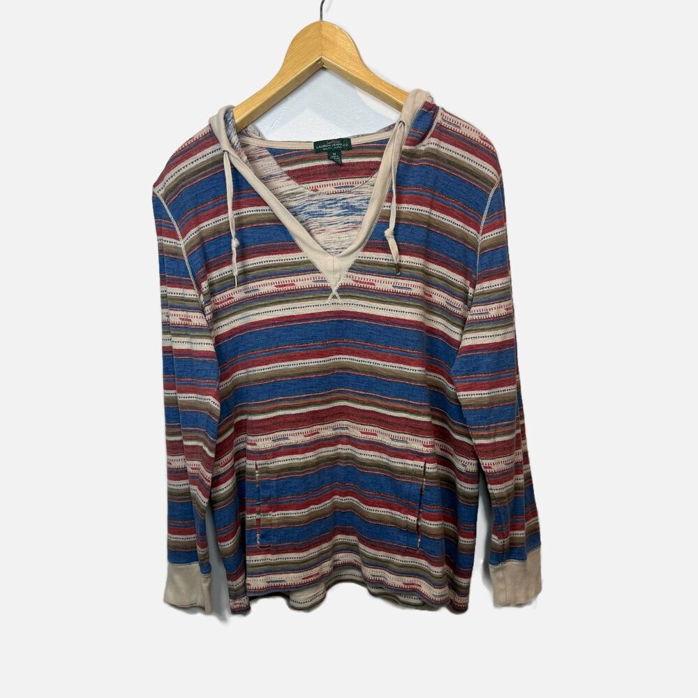 Lauren Ralph Lauren Jeans Co Striped Cotton Pullover Hoodie Southwest Size 1X